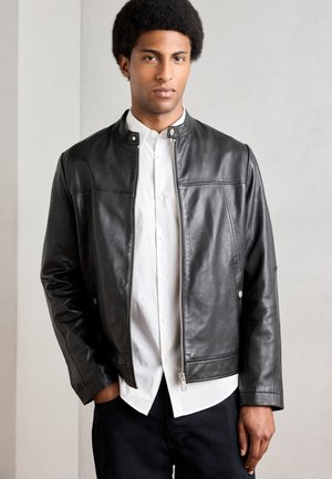 Marc O'Polo BIKER JACKET WITH BUTTONED SEAM POCKETS AND SLEEVE INSERTS - Leather jacket - black