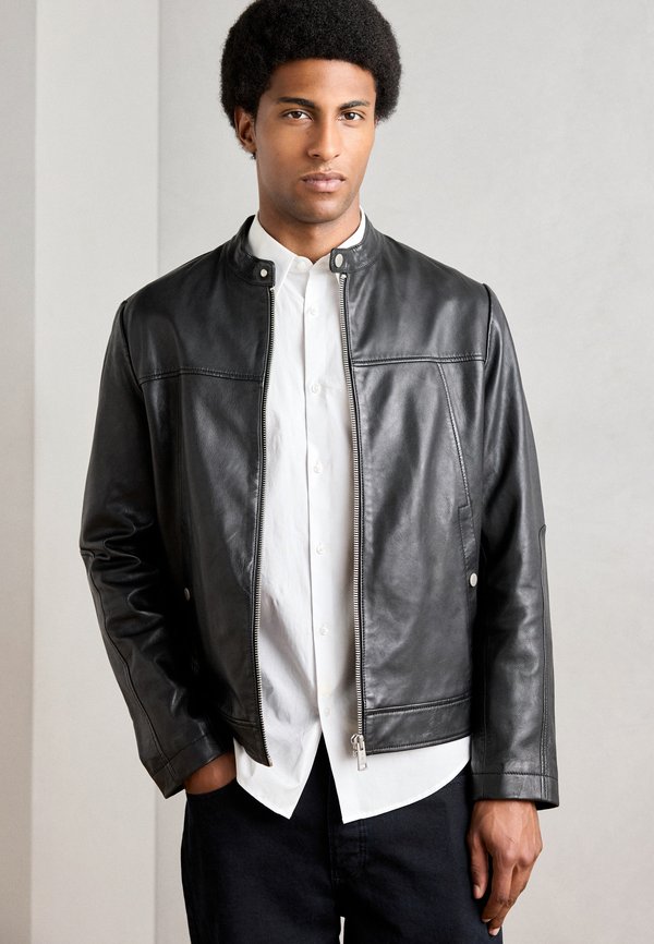 BIKER JACKET WITH BUTTONED SEAM POCKETS AND SLEEVE INSERTS - Leather jacket