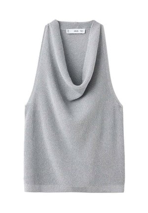 Top de punto gris sin mangas con un escote drapeado. Tejido texturizado y corte relajado, con un dobladillo recto y detalles mínimos.