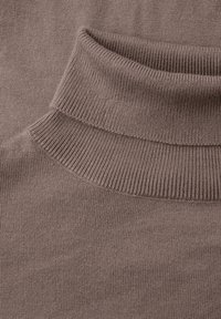 Pull en col roulé tricoté dans une couleur taupe douce. Doté d'un col côtelé et d'une texture lisse sur tout le tissu.