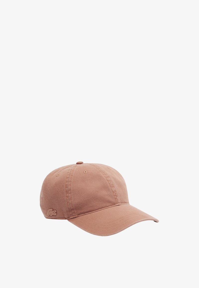 Gorra de béisbol de algodón en rosa claro, con visera curva, correa ajustable y logotipo bordado tonal en la parte frontal.