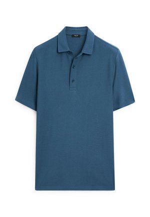 Korte mouwen polo shirt in donkerblauw katoen met een klassieke kraag en een sluiting met drie knopen, voorzien van een subtiele textuur door het hele shirt.