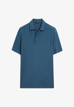Korte mouwen polo shirt in donkerblauw katoen met een klassieke kraag en een sluiting met drie knopen, voorzien van een subtiele textuur door het hele shirt.