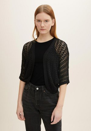 MIT ZOPFSTRICKMUSTER - Cardigan - deep black