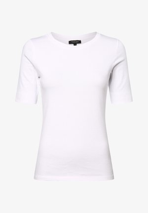 Witte katoenen T-shirt met korte mouwen, ronde halslijn, getailleerd ontwerp en een gladde textuur. Label zichtbaar aan de binnenkant van de hals.