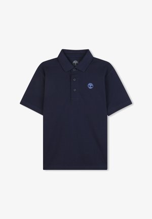 Marineblauw polo shirt van katoen, met een drieknoopsluiting en een klein geborduurd logo op de linkerborst. Korte mouwen.