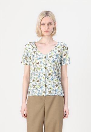 PRINTED BUTTON - Blůza - white/green/blue