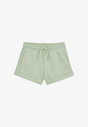 Lichtgroene casual shorts met elastische tailleband, trekkoord, zijzakken en geribbelde afwerking aan pijpen en tailleband.