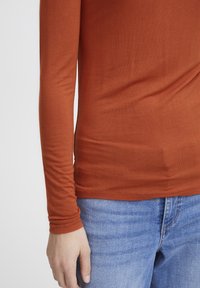 Langärmliges Hemd in Rostfarbe, aus einem weichen, leichten Material gefertigt. Verfügt über ein tailliertes Design mit einer glatten Textur und einem schlichten Saum.