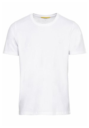 White short-sleeve t-shirt made of cotton, featuring a round neck, straight cut, and a small logo detail on the front.