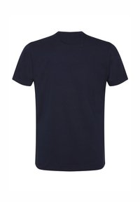 Navy blue cotton T-shirt with short sleeves and a crew neckline. Smooth texture, classic fit, and no visible patterns or embellishments.