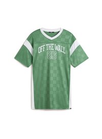 Green checker-patterned jersey with a V-neck, white accents, and "OFF THE WALL 66" printed in white on the front. Made of lightweight fabric.