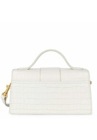 Witte faux-krokodillenleren handtas met een gestructureerd ontwerp, platte bovenhandgreep en goudkleurige hardware. Beschikt over een achtervak.