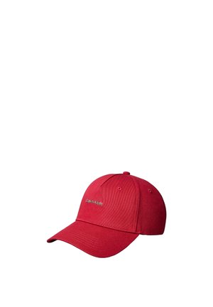 Red Calvin Klein baseball cap with curved brim and embroidered brand name on front center.