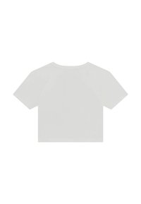 Camiseta de manga corta y cuello redondo en gris claro, con un diseño simple y sin costuras, y una textura lisa. La vista trasera no muestra estampados ni adornos.