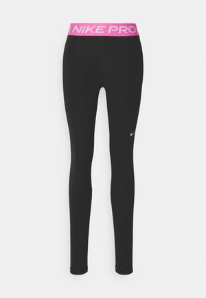 Černé sportovní legíny s širokým růžovým pasem "NIKE PRO", na levé dolní noze je malé bílé logo Nike. Elastický, přiléhavý design.