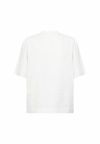 Blouse blanche à manches courtes, coupe ample et col rond, vue de dos sur un fond blanc uni.