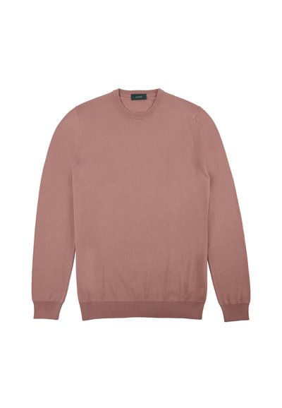 Maglione a girocollo rosa chiaro realizzato in morbido tessuto a maglia, con orlo e polsini a coste testurizzati, dal taglio classico e rilassato.