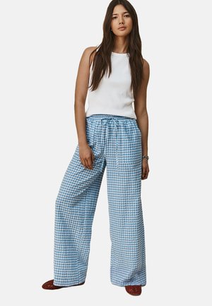 TEXTURED GINGHAM WIDE LEG  - Stoffhose - blue white