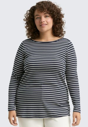 Langarm gestreept shirt in marineblauw en wit, met een ronde halslijn en zachte stof, met een relaxte pasvorm en horizontale strepen.