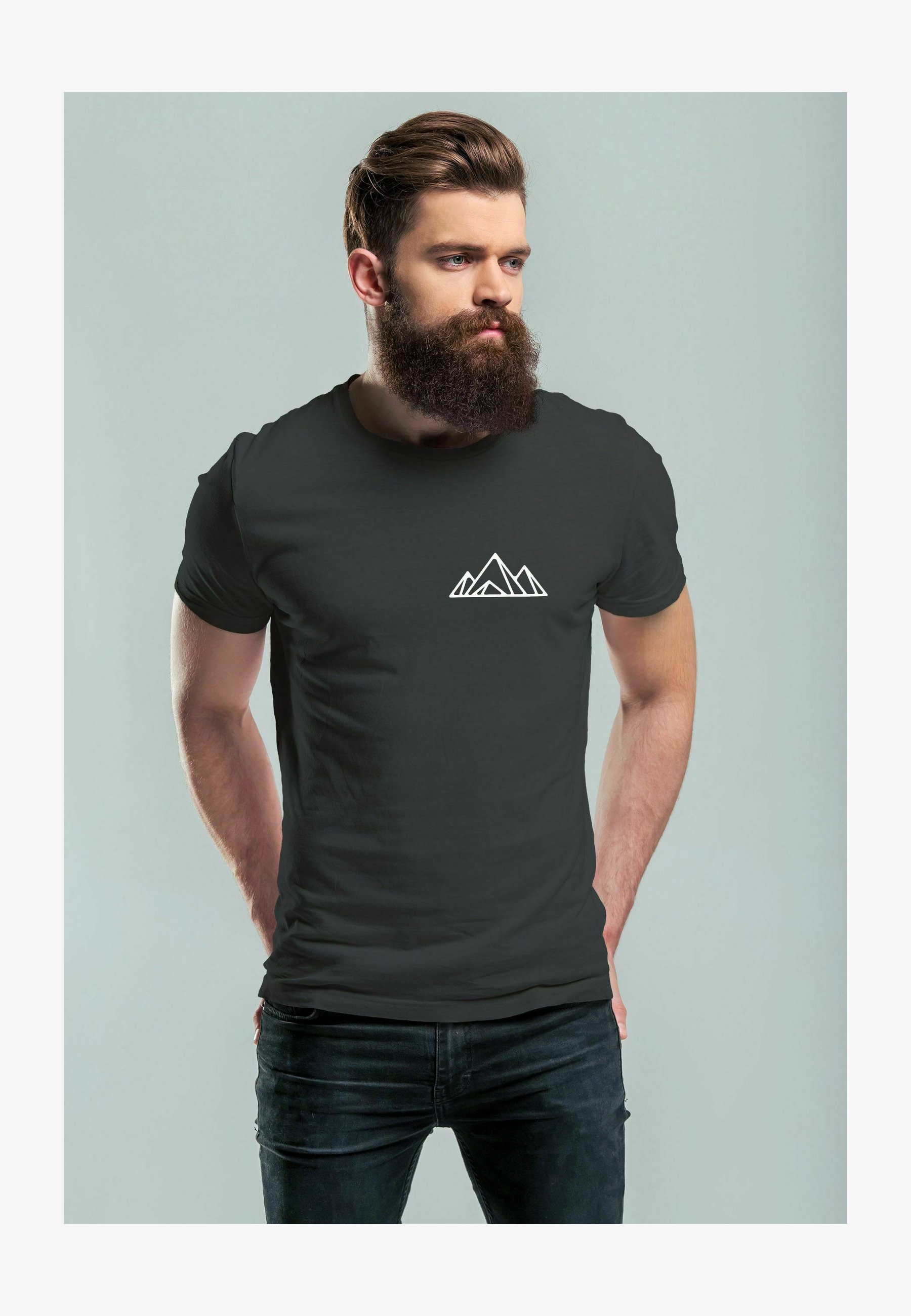 Maglietta Uomo Neverless - Motivo Geometrico Poligono E Cervo - Slim Fit In Puro Cotone - Taglie Forti Disponibili (4XL) - Nero XL