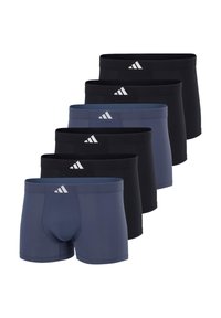 Sex stycken kalsonger i svart och marinblå, tillverkade av elastiskt tyg. Har en mjuk yta och en elastisk midjeband med en logodetalj.