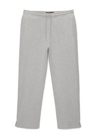Graue Sporthosen aus weichem, Baumwollmischgewebe. Mit elastischem Bund und Kordelzug, Seitentaschen und leicht zulaufenden Beinen.