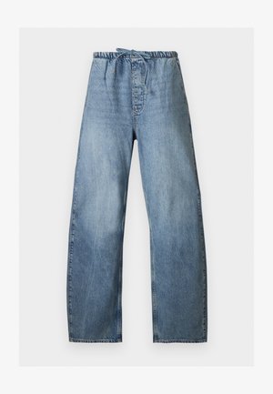 Hellblaue Jeans mit weitem Bein, elastischem Bund und Kordelzug, mit ausgewaschenen Details an Vorder- und Gesäßtaschen.