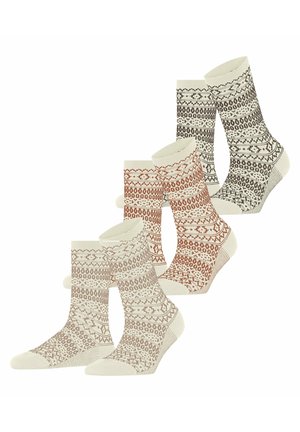 Stricksocken-Set in Creme-, Braun- und Rosttönen. Verfügt über geometrische Muster und gerippte Bündchen. Die Baumwollmischung bietet Weichheit und Haltbarkeit.