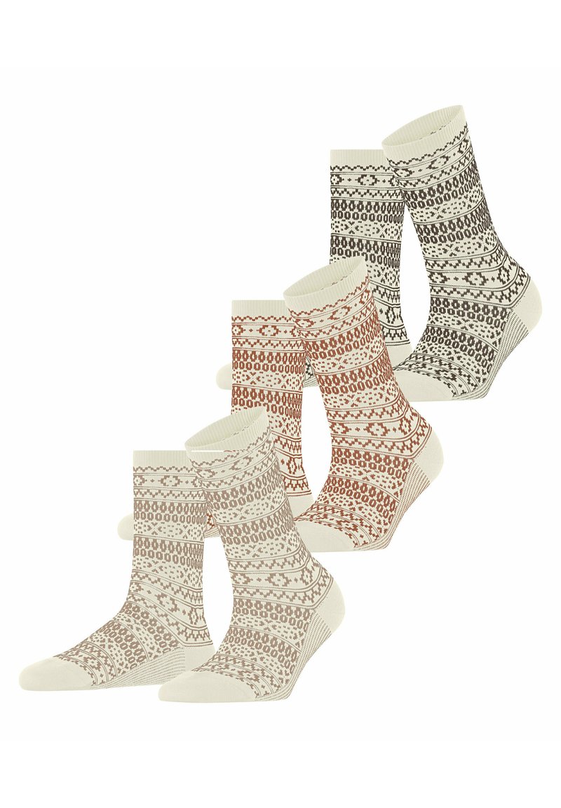 Stricksocken-Set in Creme-, Braun- und Rosttönen. Verfügt über geometrische Muster und gerippte Bündchen. Die Baumwollmischung bietet Weichheit und Haltbarkeit.