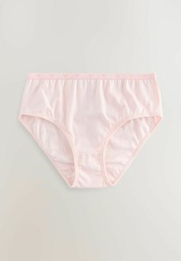Light pink cotton brief featuring a smooth texture, a wide waistband with a subtle heart pattern, and a full-coverage design.