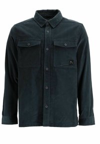 Dark green corduroy shirt with long sleeves, button-down front, two chest pockets, and small logo detail on the left pocket.