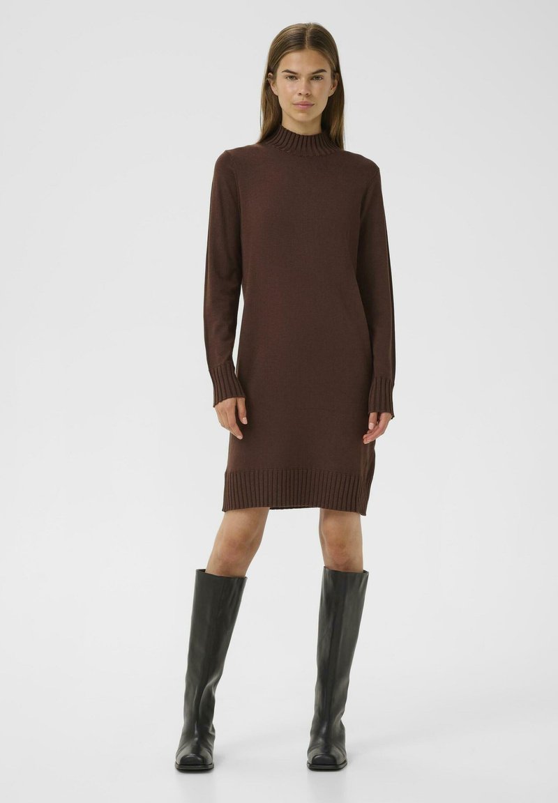 brown jumper dress Alie Street Noelle Rib Knit (Chocolate) stretch and everyday elegance in one sleek silhouette Apple Embroidered Corduroy Jumper Dress