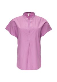 Lichtroze kortemouwen blouse met een mandarinelapel, featuring een voering met knoopsluiting en een ontspannen pasvorm. Gemaakt van gladde katoenstof.