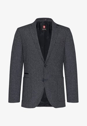 Dunkelgrauer Herrenblazer mit Muster, zweiknöpfig, mit Kerbkragen und Vorderentaschen, mit dem Label Club of Gents.