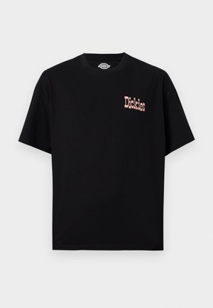 Μαύρο κοντομάνικο t-shirt με στρογγυλή λαιμόκοψη και μικρό ροζ λογότυπο «Dickies» στο αριστερό στήθος.