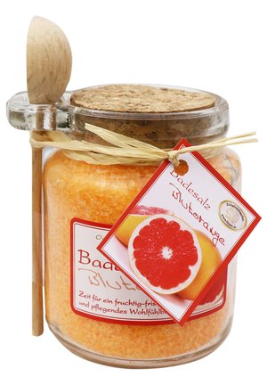 BADESALZ BLUTORANGE MIT SCHAFMILCH GLAS MIT HOLZLÖFFEL - Schaumbad & Badezusätze - orange