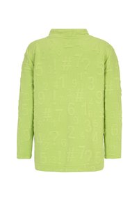 Hellgrünes Hemd mit erhabenen Zahlen- und Symbolmustern, langen Ärmeln und einem Kragendesign. Texturierter Stoff mit einem einzigartigen Aussehen.