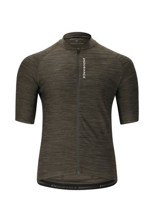 Herren-Trikot mit kurzen Ärmeln in Olivgrün, mit durchgehendem Frontreißverschluss und "Endurance"-Logo auf Brust und Saum.