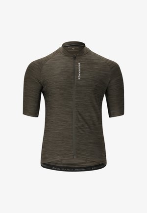 Herren-Trikot mit kurzen Ärmeln in Olivgrün, mit durchgehendem Frontreißverschluss und "Endurance"-Logo auf Brust und Saum.