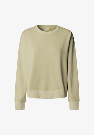 Svetlo zelena majica z dolgimi rokavi iz mehke tkanine, z okrogelim izrezom, rebrastimi manšetami in skrajšanim robom. Enostavna, brez okraskov.