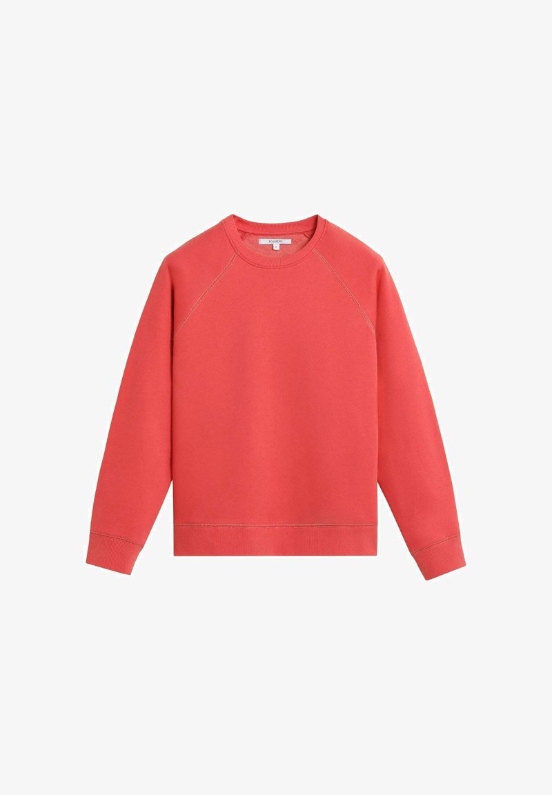 Sweatshirt corallo realizzato in tessuto morbido, con scollatura tonda, maniche raglan e polsini e orlo a coste per una vestibilità aderente.