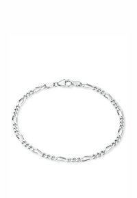 Bracciale in argento con anelli alternati allungati e rotondi, dotato di un robusto moschettone. Finitura superficie liscia e lucida.