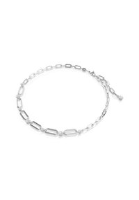 Ασημένια αλυσίδα κολιέ με επιμηκυμένους κρίκους, διακοσμημένη με μικρούς στρογγυλούς λεπτομέρειες, γυαλιστερή φινιρίσματος, ρυθμιζόμενο κούμπωμα.