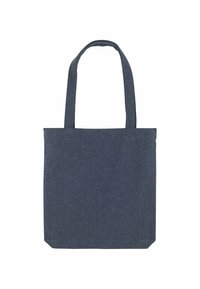 Borsa a spalla in denim blu con due manici lunghi, forma rettangolare e superficie testurizzata, priva di loghi o motivi visibili.
