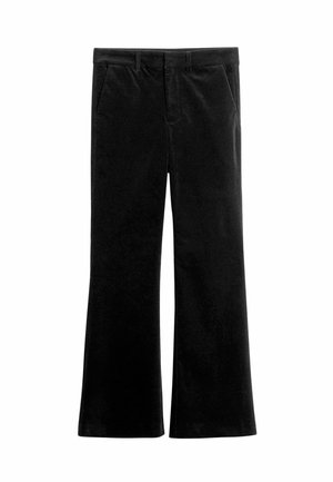 Sorte vidde bukser lavet af blødt velourstof. Har to sidelommer og en glat linning. Skræddersyet til en afslappet pasform.