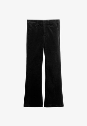 Sorte vidde bukser lavet af blødt velourstof. Har to sidelommer og en glat linning. Skræddersyet til en afslappet pasform.