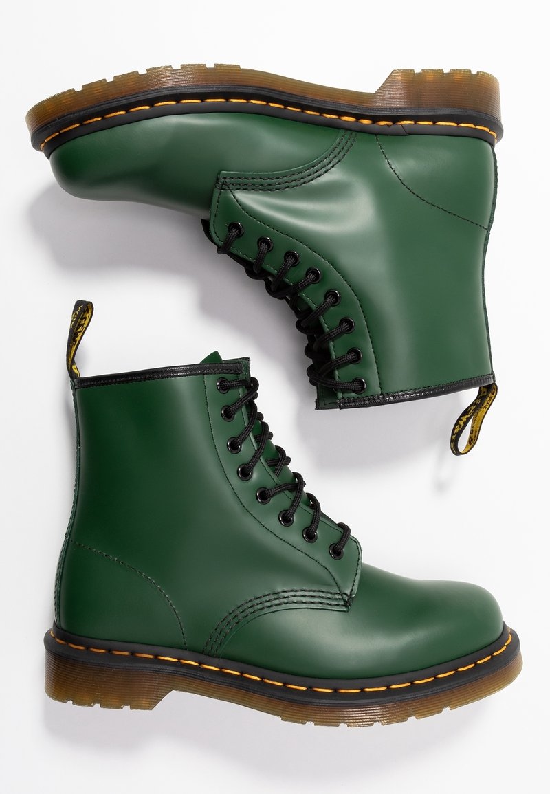 Dr. Martens Dark Green Lace-Up Combat Boots with Yellow Heel Loop 1460 Pascal Made in England Buckingham Leather Lace Up Boots  main image 2