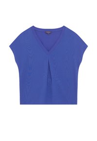V-hals T-shirt met korte mouwen in effen koningsblauw, met een plooi-detail aan de voorkant. Gemaakt van lichte, gladde stof.