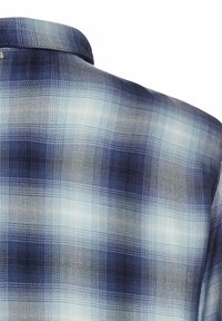 Korte mouwen shirt in een blauw-wit geruit patroon. Zachte textuur met subtiele gradient schaduw. Knop-down kraag.